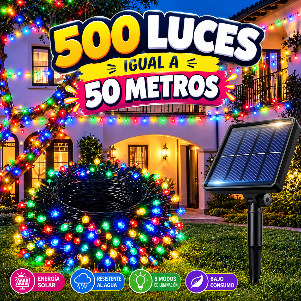 LUCES LINEALES CON PANEL SOLAR - 50 METROS