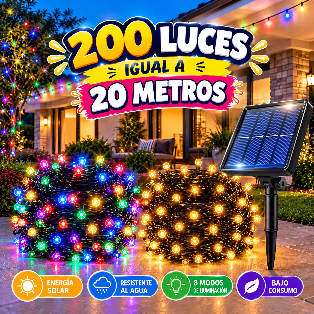 LUCES LINEALES CON PANEL SOLAR - 20 METROS