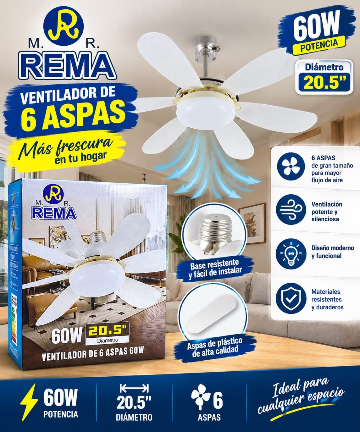 FOCO VENTILADOR 6 ASPAS. 60 W