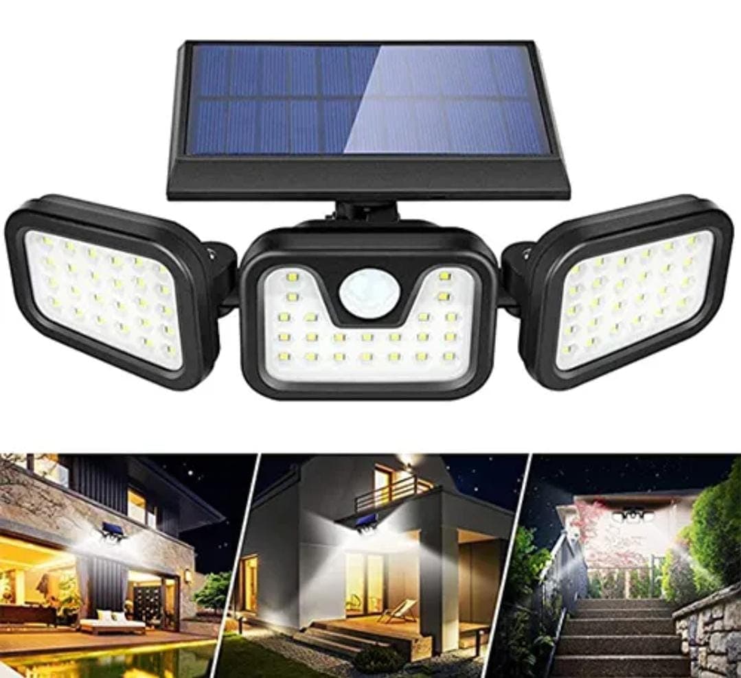 LÁMPARA SOLAR LED 3 CABEZAS CON SENSOR